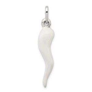 925 Sterling Silver White Enamel Italian Horn Cornicello Necklace Pendant